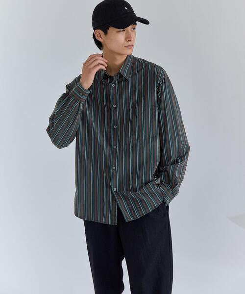 green label relaxing(グリーンレーベルリラクシング)の「コットンWLストライプ ジャストルーズ シャツ -ウォッシャブル-(シャツ/ブラウス・メンズ・ダークグリーン/ベージュ/ダークグレー・S/M/L/XL)」の3枚目の写真