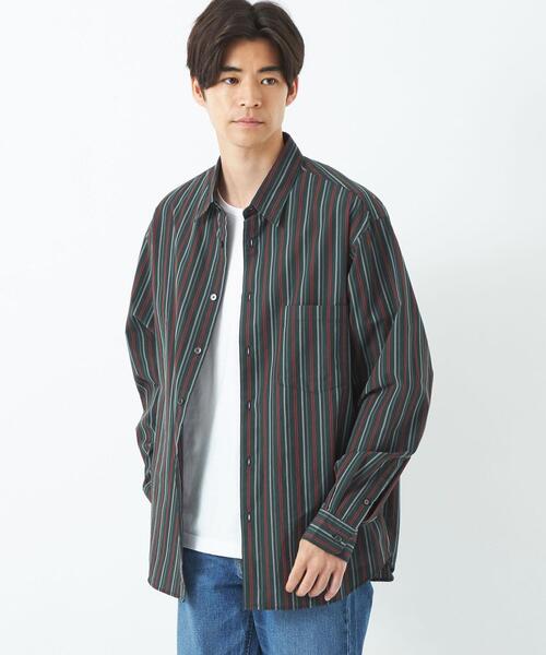 green label relaxing(グリーンレーベルリラクシング)の「コットンWLストライプ ジャストルーズ シャツ -ウォッシャブル-(シャツ/ブラウス・メンズ・ダークグリーン/ベージュ/ダークグレー・S/M/L/XL)」の8枚目の写真