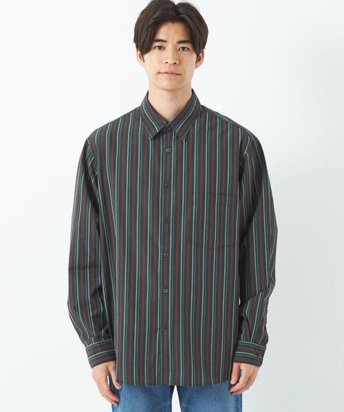 green label relaxing(グリーンレーベルリラクシング)の「コットンWLストライプ ジャストルーズ シャツ -ウォッシャブル-(シャツ/ブラウス・メンズ・ダークグリーン/ベージュ/ダークグレー・S/M/L/XL)」の9枚目の写真
