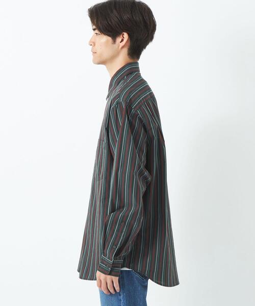 green label relaxing(グリーンレーベルリラクシング)の「コットンWLストライプ ジャストルーズ シャツ -ウォッシャブル-(シャツ/ブラウス・メンズ・ダークグリーン/ベージュ/ダークグレー・S/M/L/XL)」の10枚目の写真