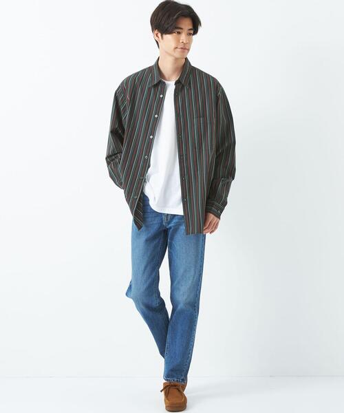 green label relaxing(グリーンレーベルリラクシング)の「コットンWLストライプ ジャストルーズ シャツ -ウォッシャブル-(シャツ/ブラウス・メンズ・ダークグリーン/ベージュ/ダークグレー・S/M/L/XL)」の12枚目の写真