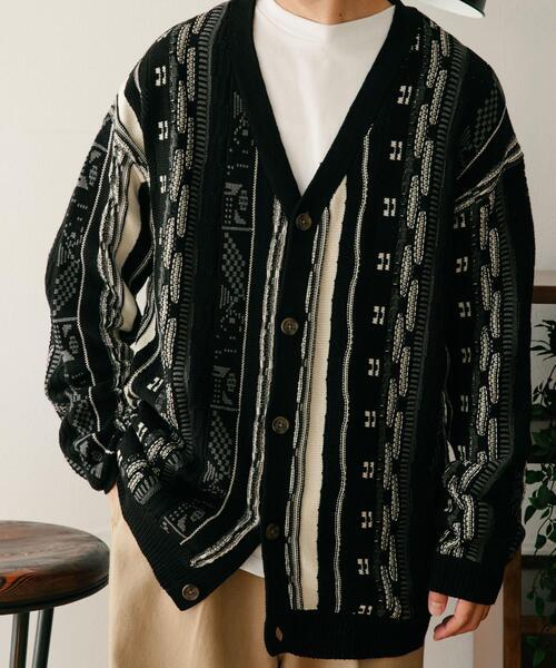 ITEMS URBANRESEARCH（アイテムズ アーバンリサーチ）の「マルチジャカード ニットカーディガン（カーディガン/ボレロ・メンズ・ブラック/ネイビー/グリーン・MEDIUM/LARGE）」の4枚目の写真