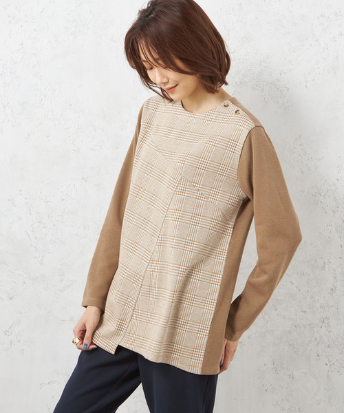 DECOY SINCE 1981(デコイシンスイチキュウハチイチ)の「チェックジャガードチュニック(Tシャツ/カットソー・レディース・グレー/ネイビー/ベージュ・L/M/LL)」の1枚目の写真