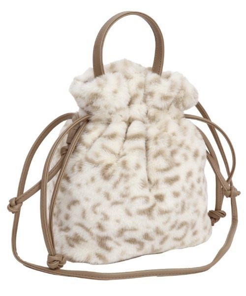 Per sist ence（パーシエンス）の「フェイクファー 巾着２WAYミニショルダーバッグ（ショルダーバッグ・レディース・レオパード/アイボリー/モカ/チャコールグレー/グレー/セージグリーン/スモークピンク/ブラウン系/ベージュ/ブラウン/ベージュ系・FREE）」の9枚目の写真