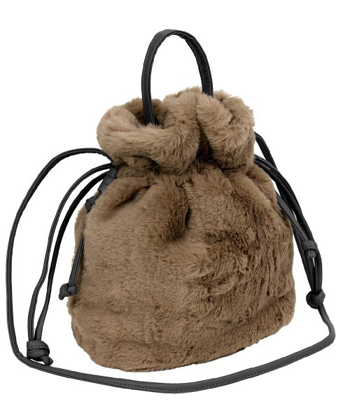 Per sist ence（パーシエンス）の「フェイクファー 巾着２WAYミニショルダーバッグ（ショルダーバッグ・レディース・レオパード/アイボリー/モカ/チャコールグレー/グレー/セージグリーン/スモークピンク/ブラウン系/ベージュ/ブラウン/ベージュ系・FREE）」の5枚目の写真