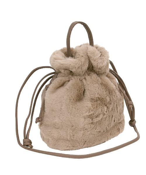 Per sist ence（パーシエンス）の「フェイクファー 巾着２WAYミニショルダーバッグ（ショルダーバッグ・レディース・レオパード/アイボリー/モカ/チャコールグレー/グレー/セージグリーン/スモークピンク/ブラウン系/ベージュ/ブラウン/ベージュ系・FREE）」の6枚目の写真