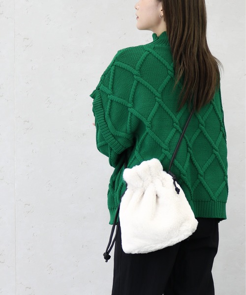 Per sist ence（パーシエンス）の「フェイクファー 巾着２WAYミニショルダーバッグ（ショルダーバッグ・レディース・レオパード/アイボリー/モカ/チャコールグレー/グレー/セージグリーン/スモークピンク/ブラウン系/ベージュ/ブラウン/ベージュ系・FREE）」の16枚目の写真