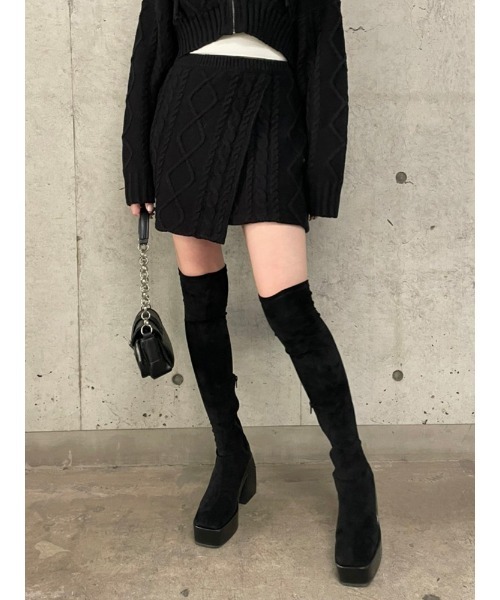 ENVYM(アンビー)の「ケーブルラップミニSK(スカート・レディース・ブラウン/ブラック・FREE)」の1枚目の写真