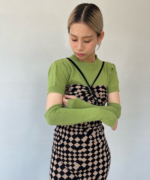 SANSeLF(サンセルフ)の「アームウォーマー付きハーフスリーブニット【SANSeLF】sanw23a004(ニット/セーター・レディース・グリーン/ピンク/ホワイト/レッド/ブラック・FREE)」の8枚目の写真