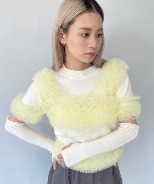 SANSeLF(サンセルフ)の「アームウォーマー付きハーフスリーブニット【SANSeLF】sanw23a004(ニット/セーター・レディース・グリーン/ピンク/ホワイト/レッド/ブラック・FREE)」の12枚目の写真