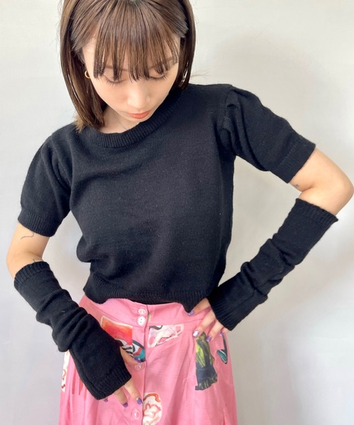 SANSeLF(サンセルフ)の「アームウォーマー付きハーフスリーブニット【SANSeLF】sanw23a004(ニット/セーター・レディース・グリーン/ピンク/ホワイト/レッド/ブラック・FREE)」の17枚目の写真