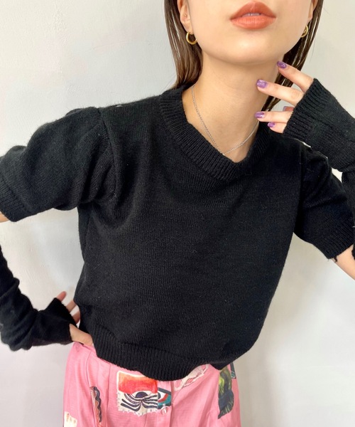 SANSeLF(サンセルフ)の「アームウォーマー付きハーフスリーブニット【SANSeLF】sanw23a004(ニット/セーター・レディース・グリーン/ピンク/ホワイト/レッド/ブラック・FREE)」の18枚目の写真
