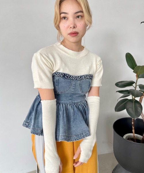 SANSeLF(サンセルフ)の「アームウォーマー付きハーフスリーブニット【SANSeLF】sanw23a004(ニット/セーター・レディース・グリーン/ピンク/ホワイト/レッド/ブラック・FREE)」の10枚目の写真