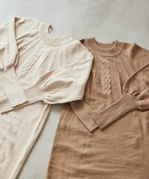 idem(イデム)の「arm warmers knit onepiece/アームウォーマ―ニットワンピース【Sサイズ展開あり】(ワンピース・レディース・アイボリー/モカ・FREE/SMALL)」の4枚目の写真