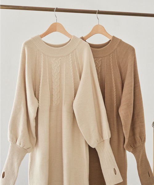 idem(イデム)の「arm warmers knit onepiece/アームウォーマ―ニットワンピース【Sサイズ展開あり】(ワンピース・レディース・アイボリー/モカ・FREE/SMALL)」の8枚目の写真