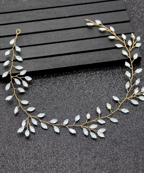 juweel（ユウェル）の「ブライダルヘッドアクセサリー リーフモチーフリボンカチューシャ（カチューシャ・レディース・ピンク/シルバー×ゴールド/シルバー/エメラルド・FREE）」の12枚目の写真