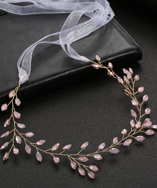 juweel（ユウェル）の「ブライダルヘッドアクセサリー リーフモチーフリボンカチューシャ（カチューシャ・レディース・ピンク/シルバー×ゴールド/シルバー/エメラルド・FREE）」の15枚目の写真