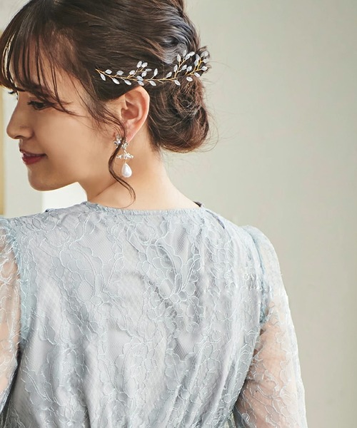 juweel（ユウェル）の「ブライダルヘッドアクセサリー リーフモチーフリボンカチューシャ（カチューシャ・レディース・ピンク/シルバー×ゴールド/シルバー/エメラルド・FREE）」の5枚目の写真