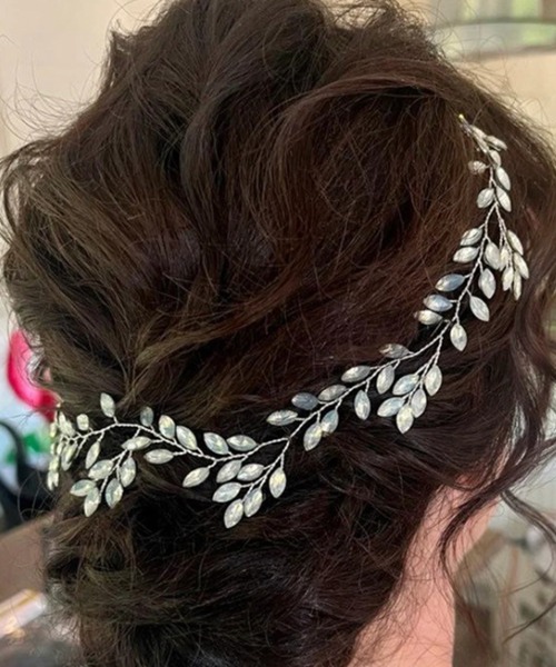 juweel（ユウェル）の「ブライダルヘッドアクセサリー リーフモチーフリボンカチューシャ（カチューシャ・レディース・ピンク/シルバー×ゴールド/シルバー/エメラルド・FREE）」の10枚目の写真