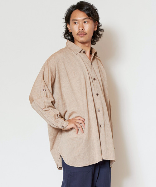 チャイハネ(チャイハネ)の「【チャイハネ】yul ネパールコットンドルマンスリーブシャツ(シャツ/ブラウス・メンズ・オフホワイト/ブラック/カーキ/ネイビー/ブラウン/グリーン系その他/キャメル/ターコイズブルー/ブルー・FREE)」の9枚目の写真