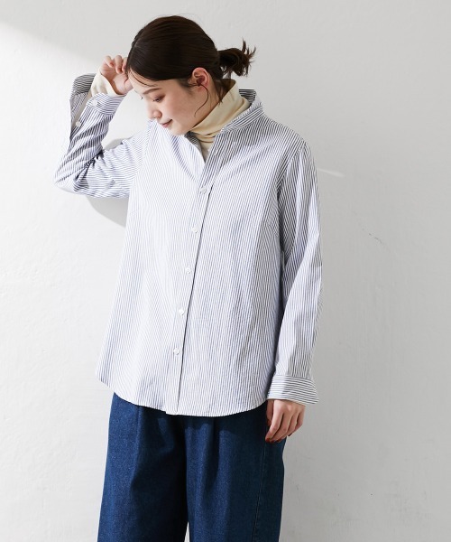 Le temps riche(ルタンリッシュ)の「ラウンドカラーストライプシャツ <Le temps riche>(シャツ/ブラウス・レディース・オレンジ系/ネイビー系・LL/M/L/S)」の2枚目の写真