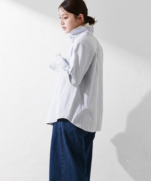 Le temps riche(ルタンリッシュ)の「ラウンドカラーストライプシャツ <Le temps riche>(シャツ/ブラウス・レディース・オレンジ系/ネイビー系・LL/M/L/S)」の9枚目の写真