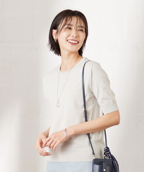J.PRESS(ジェイプレス)の「【洗える】 BASIC HI-COTTON クルーネック ニット(ニット/セーター・レディース・ライトグリーン系/ライトグレー系/ピンク系/ふじ色系/ネイビー系・LARGE/MEDIUM)」の1枚目の写真