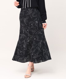 【 線画花柄 】 フラワープリント マーメイドスカート