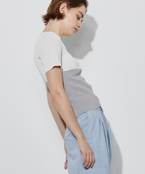 CITY TOKYO（シティトウキョウ）の「【手洗い可】【防菌防臭機能】バイカラーリブニットトップス（ニット/セーター・レディース・ベージュ/ネイビー/ライトグレー・FREE）」の4枚目の写真