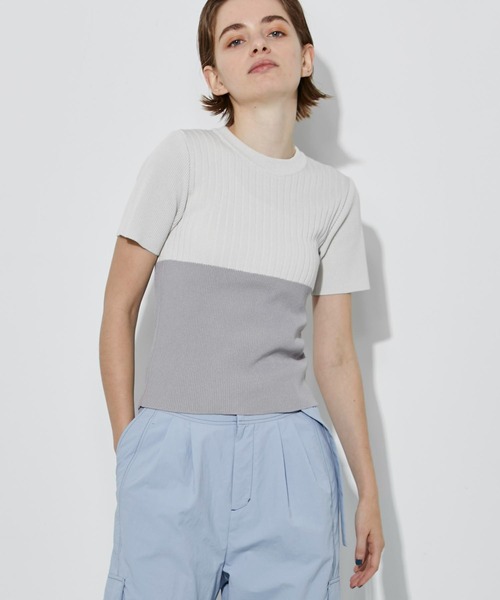 CITY TOKYO（シティトウキョウ）の「【手洗い可】【防菌防臭機能】バイカラーリブニットトップス（ニット/セーター・レディース・ベージュ/ネイビー/ライトグレー・FREE）」の5枚目の写真