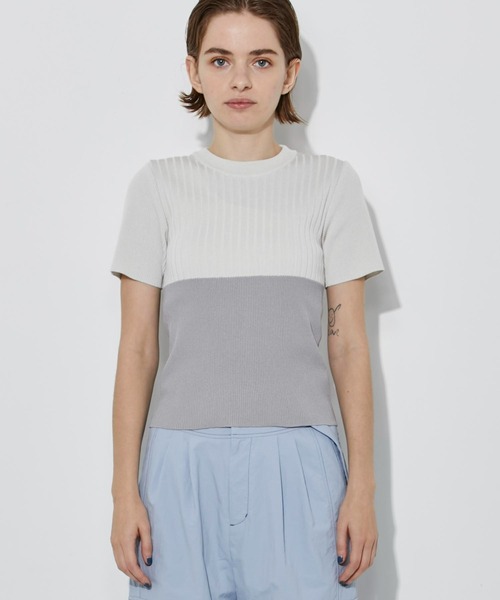 CITY TOKYO（シティトウキョウ）の「【手洗い可】【防菌防臭機能】バイカラーリブニットトップス（ニット/セーター・レディース・ベージュ/ネイビー/ライトグレー・FREE）」の8枚目の写真