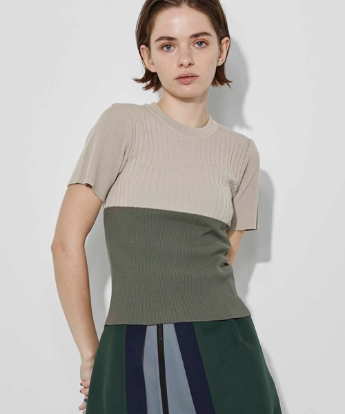 CITY TOKYO（シティトウキョウ）の「【手洗い可】【防菌防臭機能】バイカラーリブニットトップス（ニット/セーター・レディース・ベージュ/ネイビー/ライトグレー・FREE）」の14枚目の写真