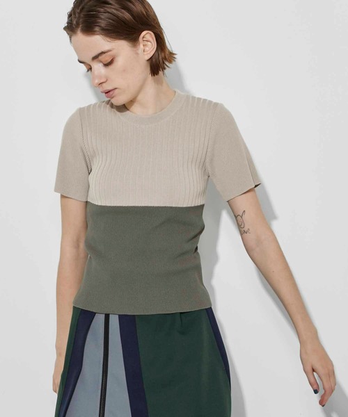 CITY TOKYO（シティトウキョウ）の「【手洗い可】【防菌防臭機能】バイカラーリブニットトップス（ニット/セーター・レディース・ベージュ/ネイビー/ライトグレー・FREE）」の15枚目の写真