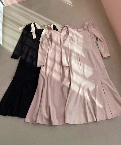 one after another NICE CLAUP(ワンアフターアナザーナイスクラップ)の「【リボンコレクション】 WEB限定肩リボンマーメイドワンピース(ワンピース・レディース・アイボリー/ブラック/ピンク・FREE)」の14枚目の写真