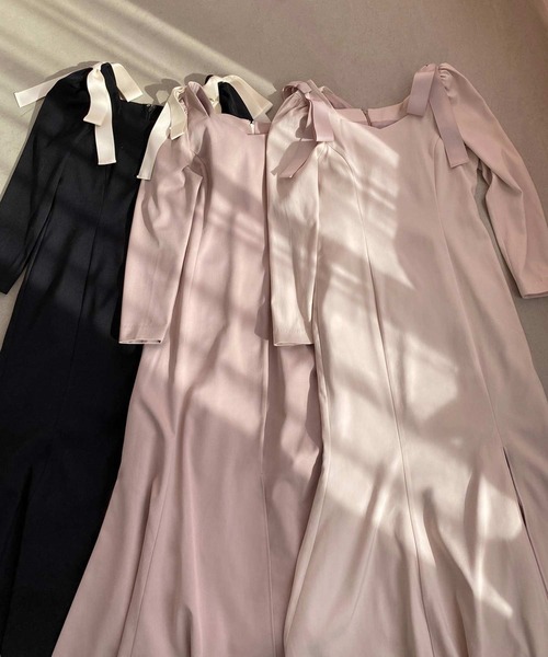 one after another NICE CLAUP(ワンアフターアナザーナイスクラップ)の「【リボンコレクション】 WEB限定肩リボンマーメイドワンピース(ワンピース・レディース・アイボリー/ブラック/ピンク・FREE)」の15枚目の写真