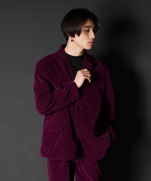 G.O.C（ジーオーシー）の「オーバーサイズベルベットテーラードJK（テーラードジャケット・メンズ・パープル/ブラック・MEDIUM/LARGE）」の2枚目の写真