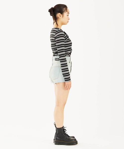 X-girl（エックスガール）の「DENIM SHORT PANTS（デニムパンツ・レディース・ブラック/ライトインディゴブルー・M/S）」の14枚目の写真