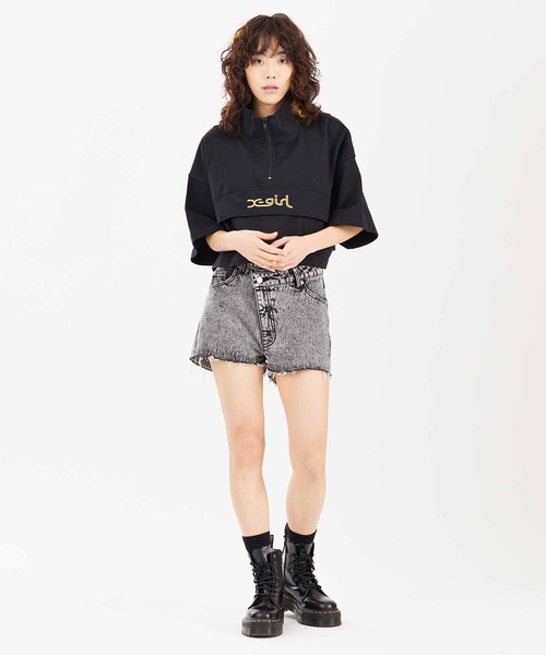 X-girl（エックスガール）の「DENIM SHORT PANTS（デニムパンツ・レディース・ブラック/ライトインディゴブルー・M/S）」の7枚目の写真