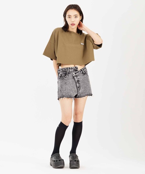 X-girl（エックスガール）の「DENIM SHORT PANTS（デニムパンツ・レディース・ブラック/ライトインディゴブルー・M/S）」の16枚目の写真