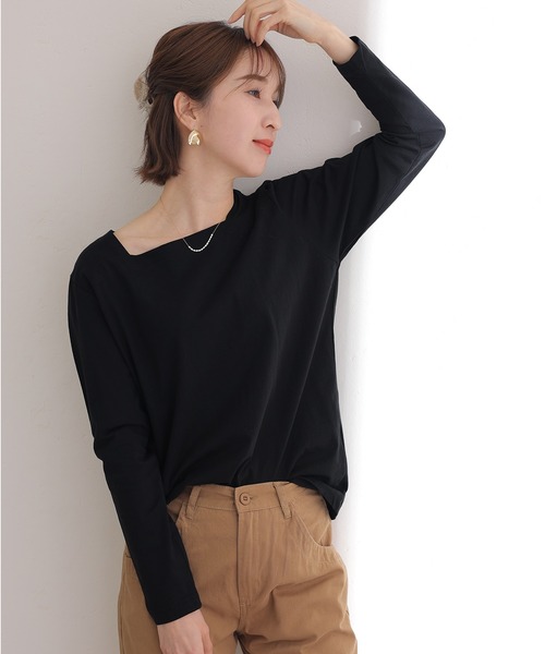 ElegChic(エレグシック)の「コットンスクエアネックプルオーバー(Tシャツ/カットソー・レディース・グレイッシュベージュ/モカ/ブラック/オフホワイト/チャコールグレー・3L/5L/L)」の2枚目の写真