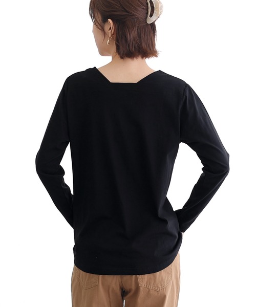 ElegChic(エレグシック)の「コットンスクエアネックプルオーバー(Tシャツ/カットソー・レディース・グレイッシュベージュ/モカ/ブラック/オフホワイト/チャコールグレー・3L/5L/L)」の8枚目の写真
