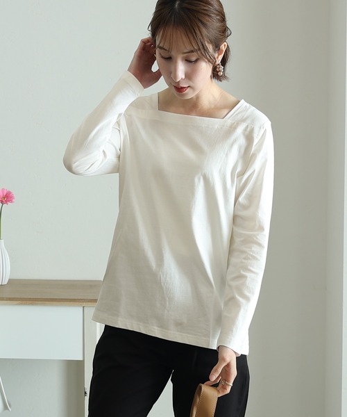 ElegChic(エレグシック)の「コットンスクエアネックプルオーバー(Tシャツ/カットソー・レディース・グレイッシュベージュ/モカ/ブラック/オフホワイト/チャコールグレー・3L/5L/L)」の10枚目の写真