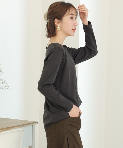 ElegChic(エレグシック)の「コットンスクエアネックプルオーバー(Tシャツ/カットソー・レディース・グレイッシュベージュ/モカ/ブラック/オフホワイト/チャコールグレー・3L/5L/L)」の15枚目の写真