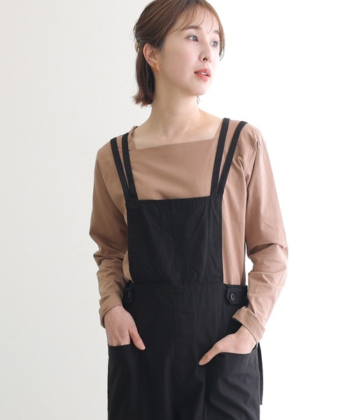 ElegChic(エレグシック)の「コットンスクエアネックプルオーバー(Tシャツ/カットソー・レディース・グレイッシュベージュ/モカ/ブラック/オフホワイト/チャコールグレー・3L/5L/L)」の18枚目の写真
