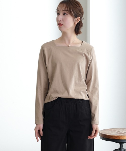 ElegChic(エレグシック)の「コットンスクエアネックプルオーバー(Tシャツ/カットソー・レディース・グレイッシュベージュ/モカ/ブラック/オフホワイト/チャコールグレー・3L/5L/L)」の22枚目の写真