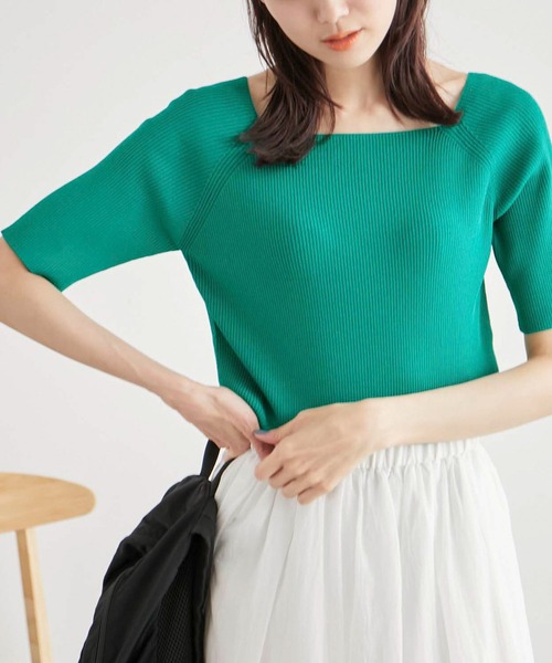 ROPE' PICNIC（ロペピクニック）の「スクエアネックリブニットプルオーバー（ニット/セーター・レディース・ライトグリーン/ターコイズブルー/キナリ/ホワイト系その他5/ブラック・38）」の5枚目の写真