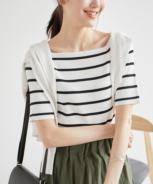 ROPE' PICNIC（ロペピクニック）の「スクエアネックリブニットプルオーバー（ニット/セーター・レディース・ライトグリーン/ターコイズブルー/キナリ/ホワイト系その他5/ブラック・38）」の3枚目の写真