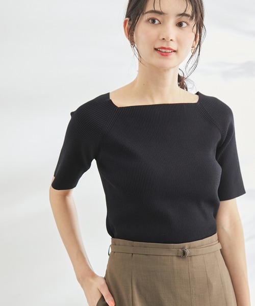 ROPE' PICNIC（ロペピクニック）の「スクエアネックリブニットプルオーバー（ニット/セーター・レディース・ライトグリーン/ターコイズブルー/キナリ/ホワイト系その他5/ブラック・38）」の4枚目の写真