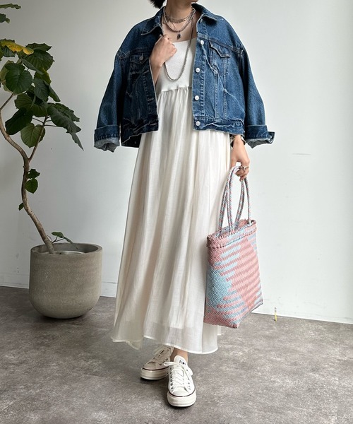 DOUDOU ベージュ キャミワンピース 38 セール】ニット切替シアーキャミワンピース（ワンピース