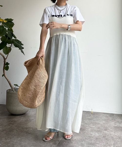 【Dou Dou】半袖Tシャツ キャミワンピース セットアップ ベージュ＆カーキ 2点セット（キャミワンピース＋半袖シャツ） 通販【ニッセン】